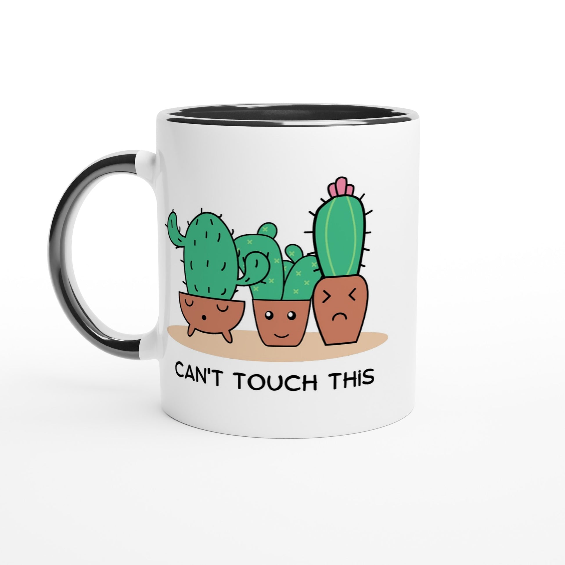 Cactus, Can't Touch This - White 11oz Ceramic Mug with Colour Inside Ceramic Black Colour 11oz Mug funny Plants