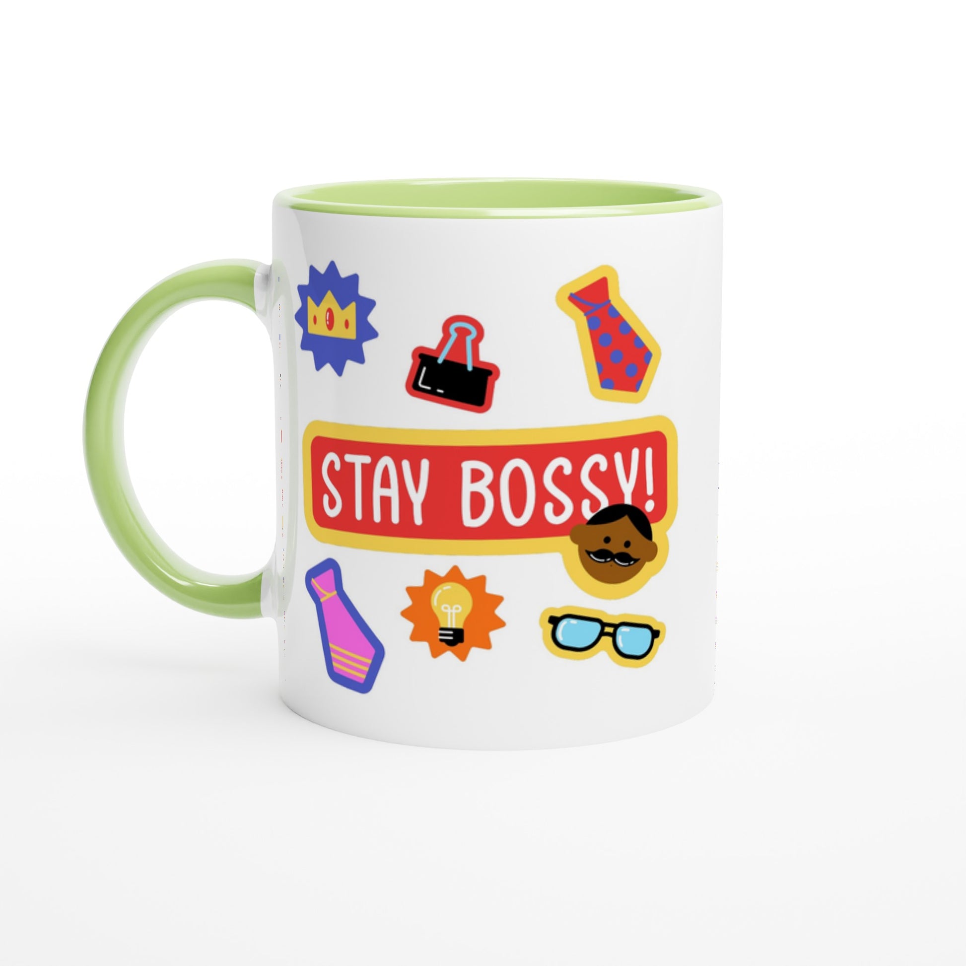 Stay Bossy, Boss Mug - White 11oz Ceramic Mug with Colour Inside Ceramic Green Colour 11oz Mug Funny