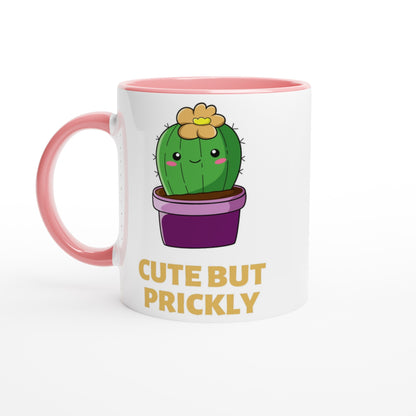 Cactus, Cute But Prickly - White 11oz Ceramic Mug with Colour Inside Ceramic Pink Colour 11oz Mug Plants