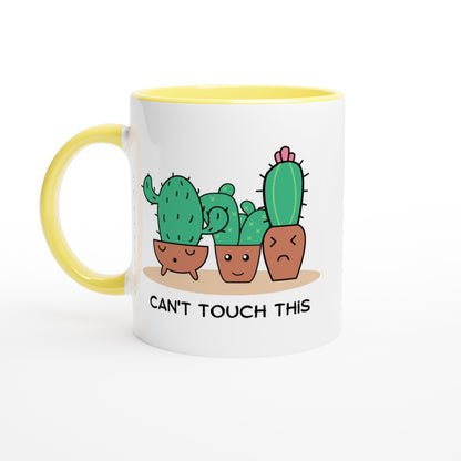 Cactus, Can't Touch This - White 11oz Ceramic Mug with Colour Inside Ceramic Yellow Colour 11oz Mug funny Plants