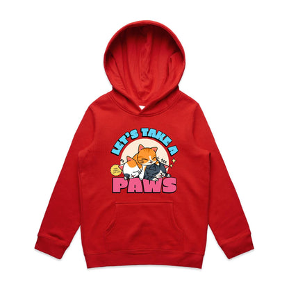 Let's Take A Paws, Time For A Cat Nap - Youth Supply Hood Red Kids Hoodie animal