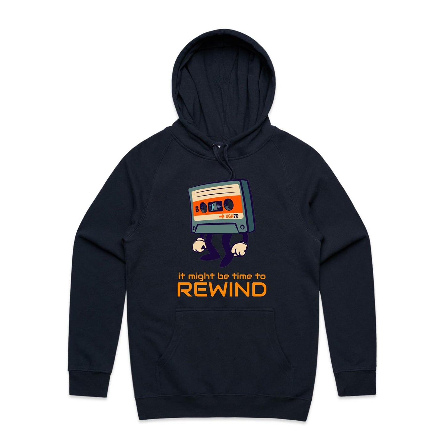 It Might Be Time To Rewind - Supply Hood Navy Mens Supply Hoodie Music Retro