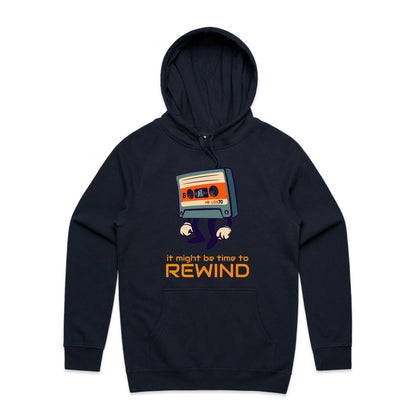 It Might Be Time To Rewind - Supply Hood Navy Mens Supply Hoodie Music Retro