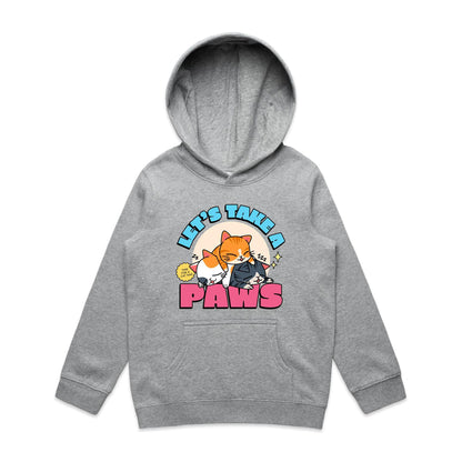 Let's Take A Paws, Time For A Cat Nap - Youth Supply Hood Grey Marle Kids Hoodie animal