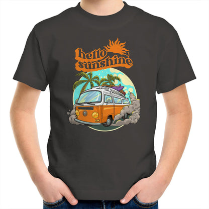 Hello Sunshine, Beach Van - Kids Youth T-Shirt Charcoal Kids Youth T-shirt Summer Surf