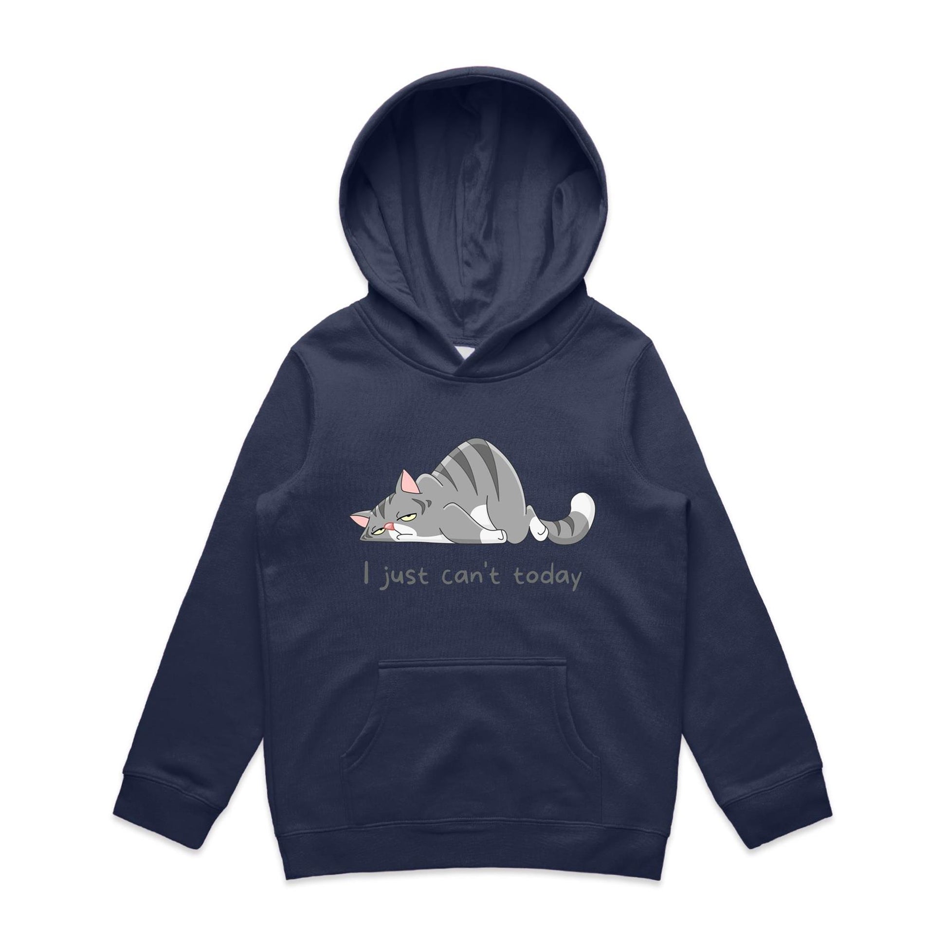 Cat, I Just Can't Today - Youth Supply Hood Midnight Blue Kids Hoodie animal