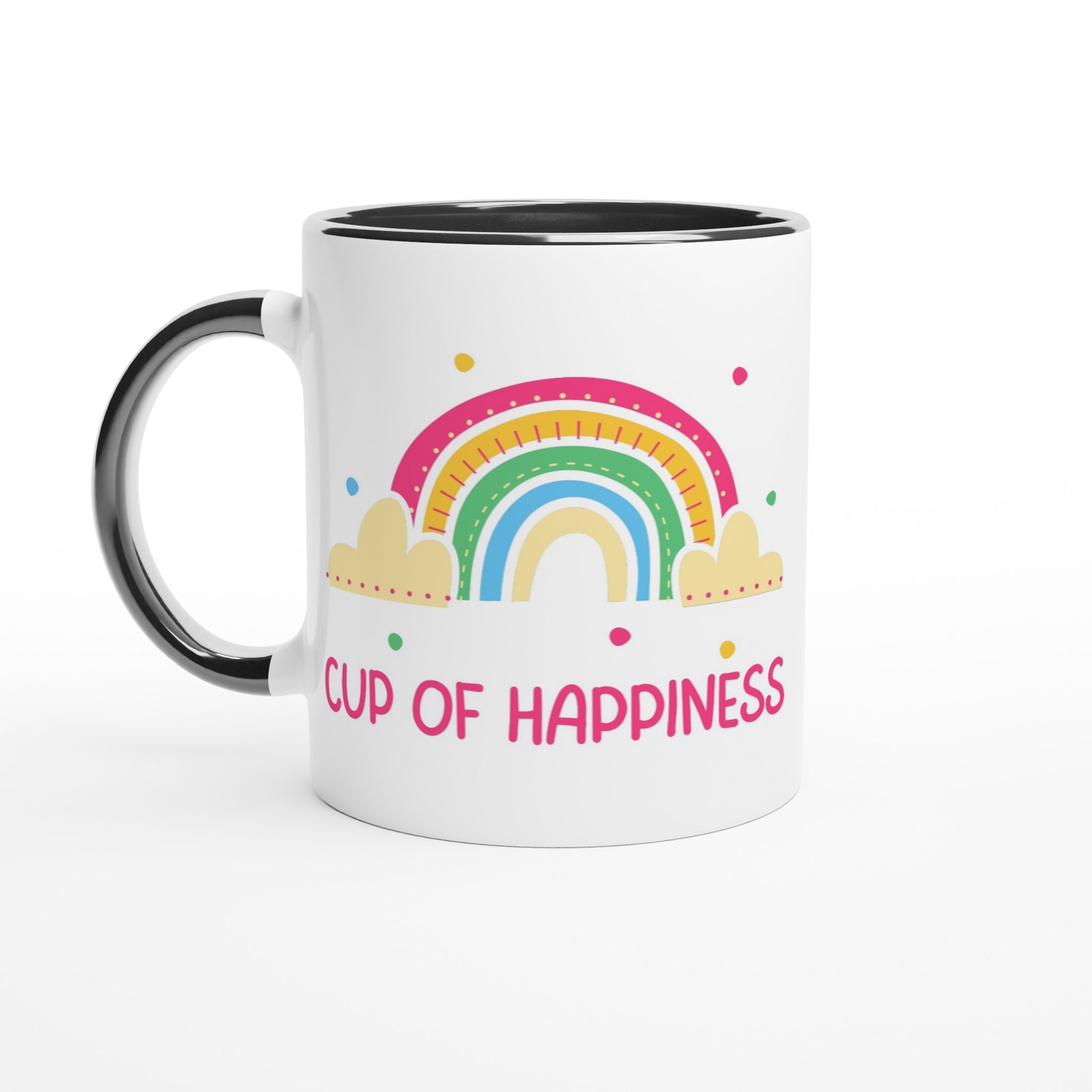 Cup Of Happiness - White 11oz Ceramic Mug with Colour Inside Ceramic Black Colour 11oz Mug positivity