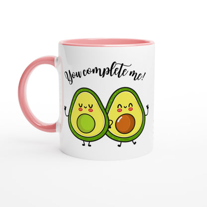 Avocado, You Complete Me - White 11oz Ceramic Mug with Colour Inside Ceramic Pink Colour 11oz Mug food Love