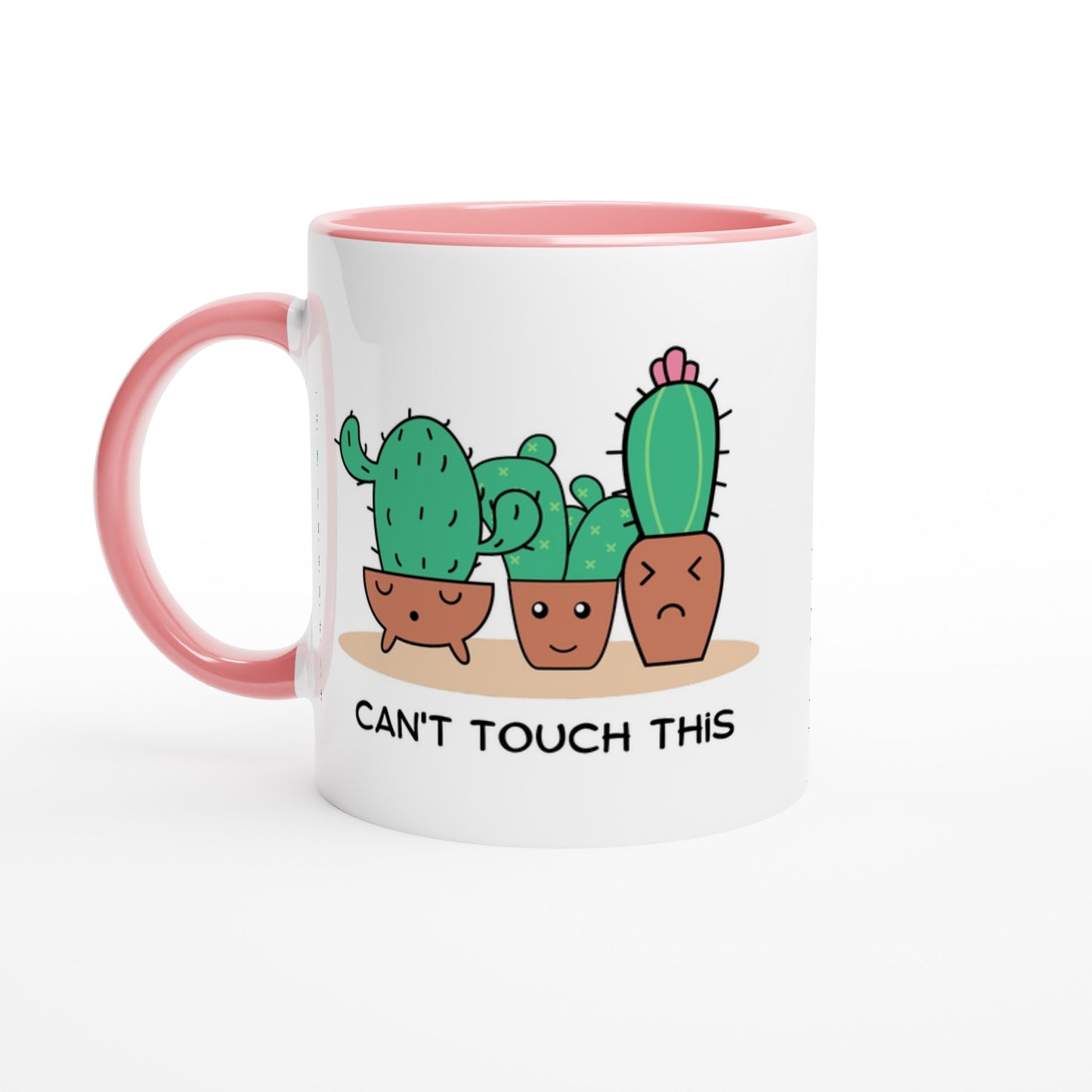 Cactus, Can't Touch This - White 11oz Ceramic Mug with Colour Inside Ceramic Pink Colour 11oz Mug funny Plants