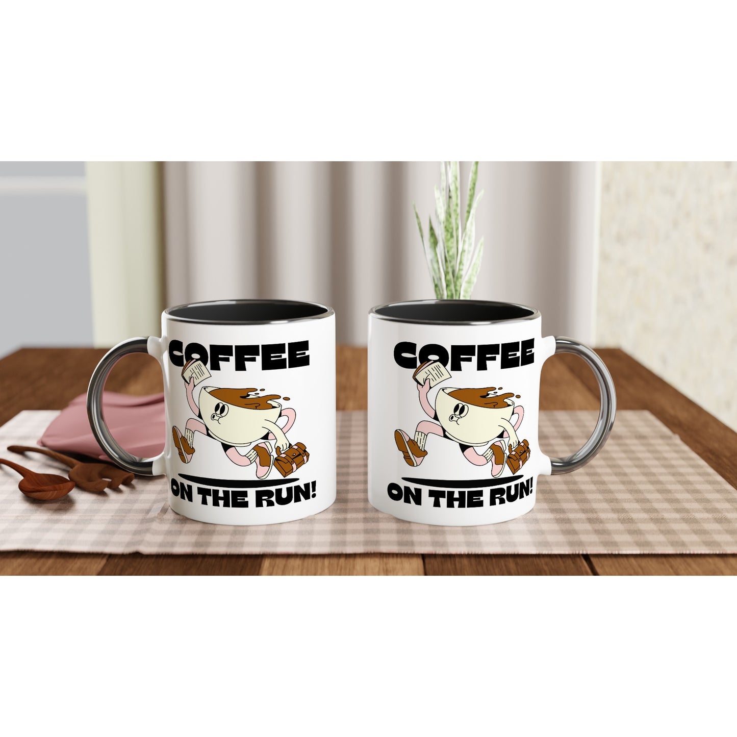 Coffee On The Run - White 11oz Ceramic Mug with Colour Inside Colour 11oz Mug coffee retro
