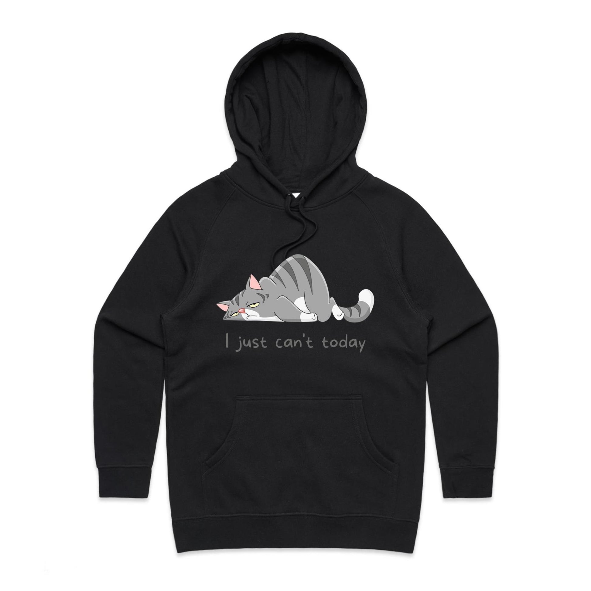 Cat, I Just Can't Today - Women's Supply Hood Black Womens Supply Hoodie animal