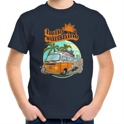 Hello Sunshine, Beach Van - Kids Youth T-Shirt Navy Kids Youth T-shirt Summer Surf
