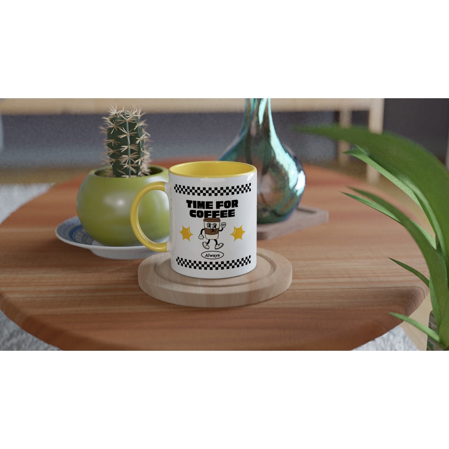 Time For Coffee, Always - White 11oz Ceramic Mug with Colour Inside Colour 11oz Mug coffee retro