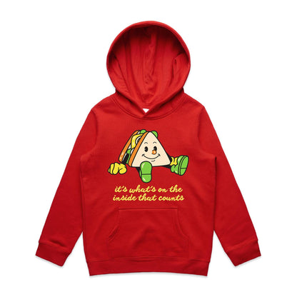 Sandwich, It's What's On The Inside That Counts - Youth Supply Hood Red Kids Hoodie Food Motivation