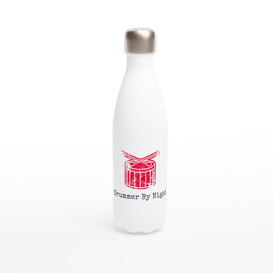 Drummer By Night - White 17oz Stainless Steel Water Bottle Default Title White Water Bottle Music