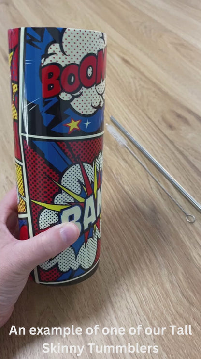 Comic Book 2 - 20oz Tall Skinny Tumbler with Lid and Straw