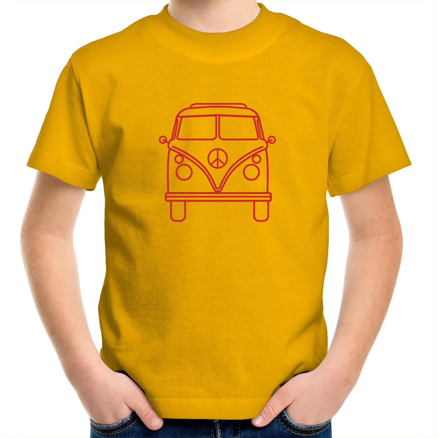 Beach Van - Kids Youth Crew T-Shirt Gold Kids Youth T-shirt Retro Surf