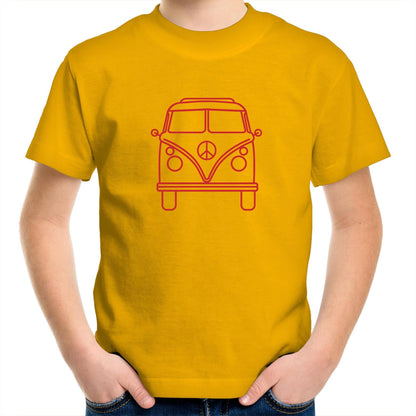 Beach Van - Kids Youth Crew T-Shirt Gold Kids Youth T-shirt Retro Surf