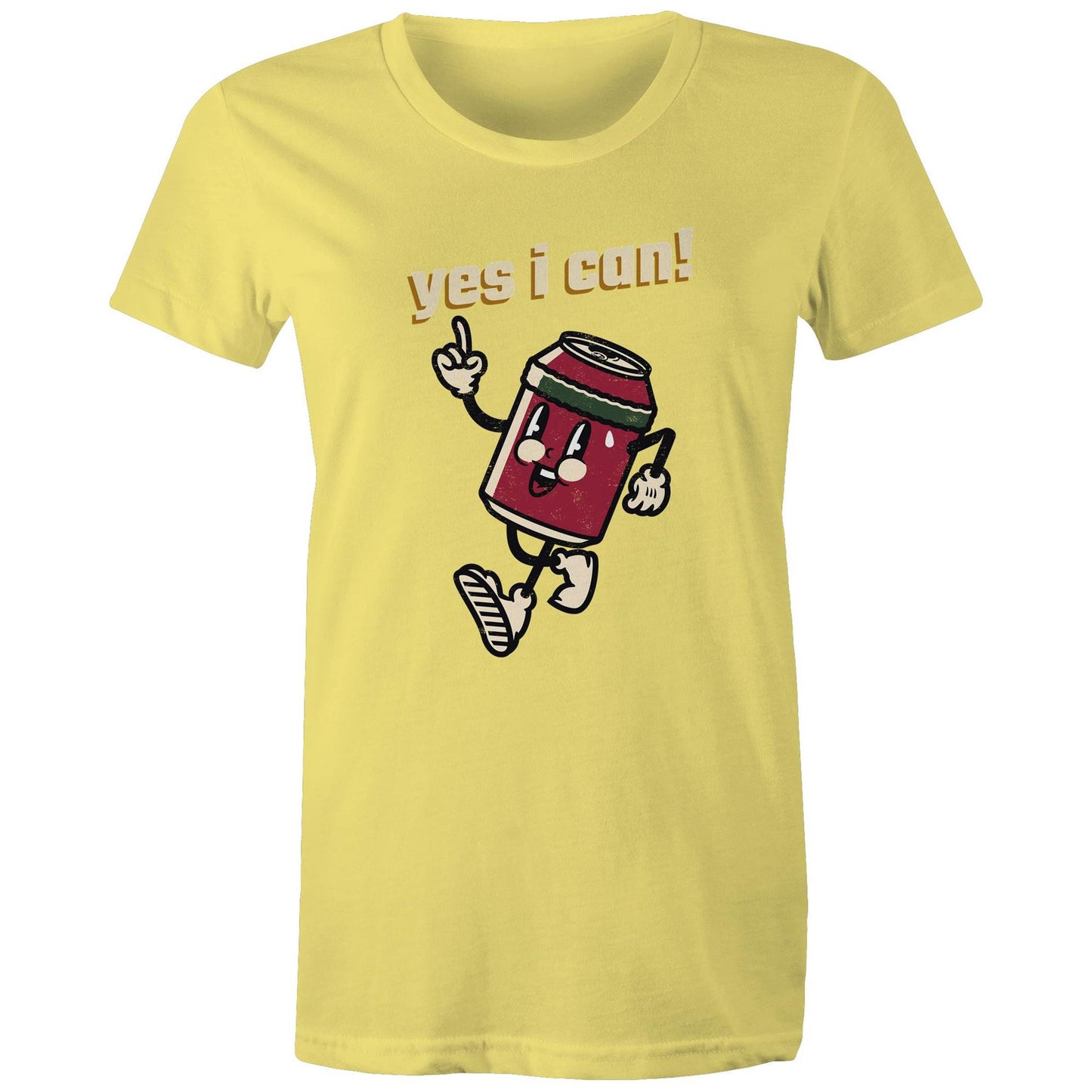 Yes I Can! - Womens T-shirt Yellow Womens T-shirt Motivation Retro