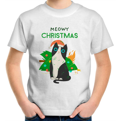 Meowy Christmas - Kids Youth Crew T-Shirt White Christmas Kids T-shirt Merry Christmas