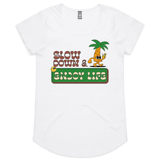 Slow Down & Enjoy Life - Womens Scoop Neck T-Shirt White Womens Scoop Neck T-shirt Motivation Summer