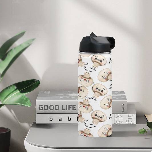 Cute Mushrooms Insulated Water Bottle with Straw Lid (18 oz) Insulated Water Bottle with Straw Lid