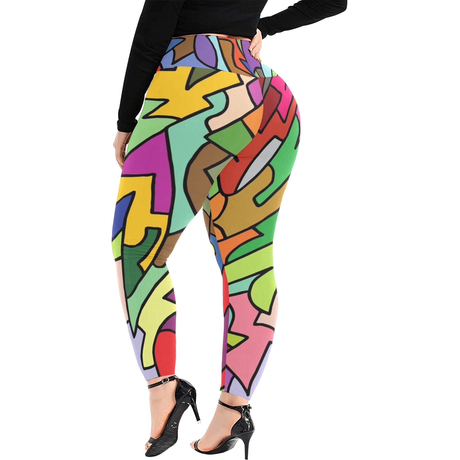 Bright Abstract - Women's Extra Plus Size High Waist Leggings Women's Extra Plus Size High Waist Leggings Funny