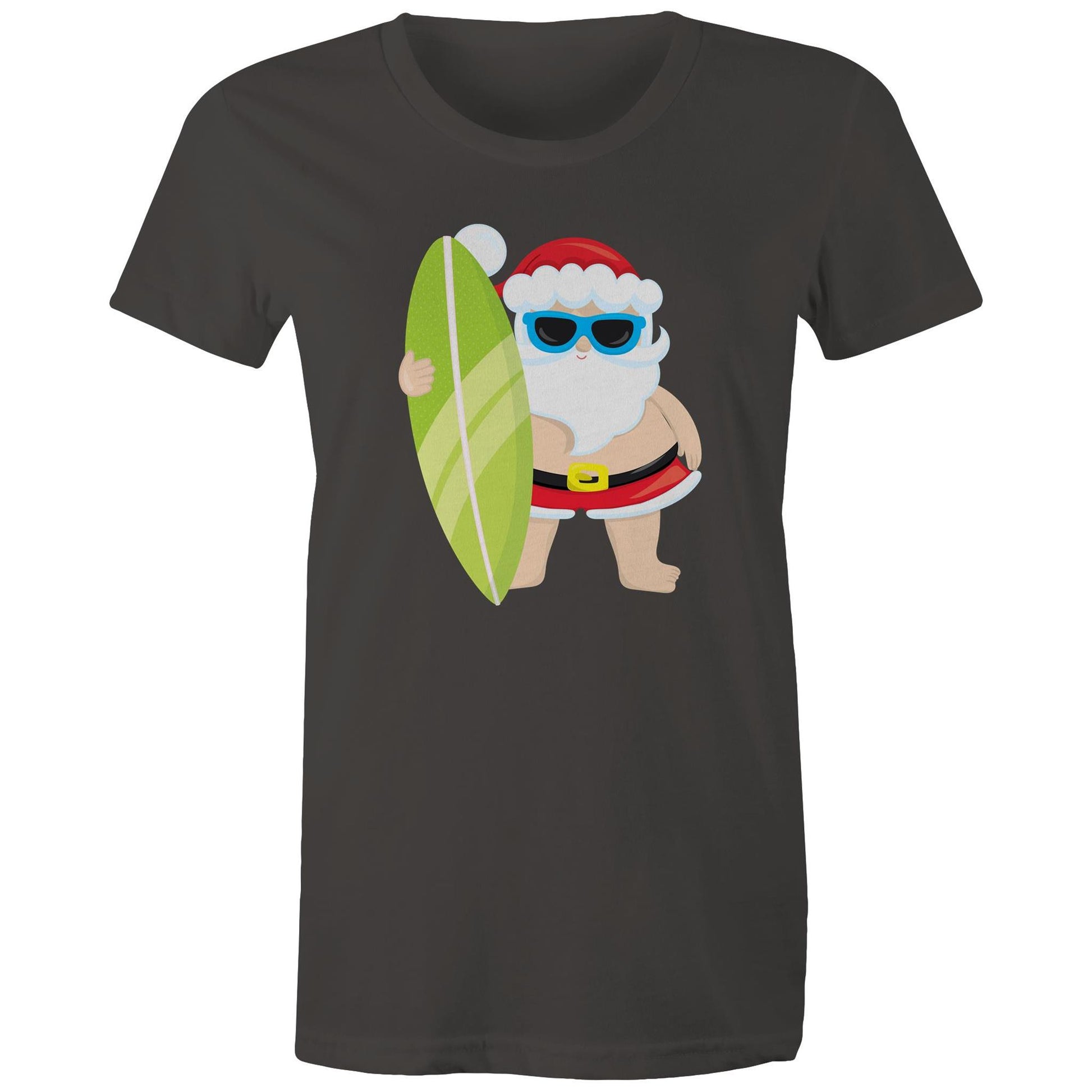Surf Santa - Womens T-shirt Charcoal Christmas Womens T-shirt Merry Christmas