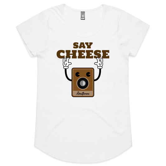 Say Cheese, Retro Camera - Womens Scoop Neck T-Shirt White Womens Scoop Neck T-shirt Retro Tech