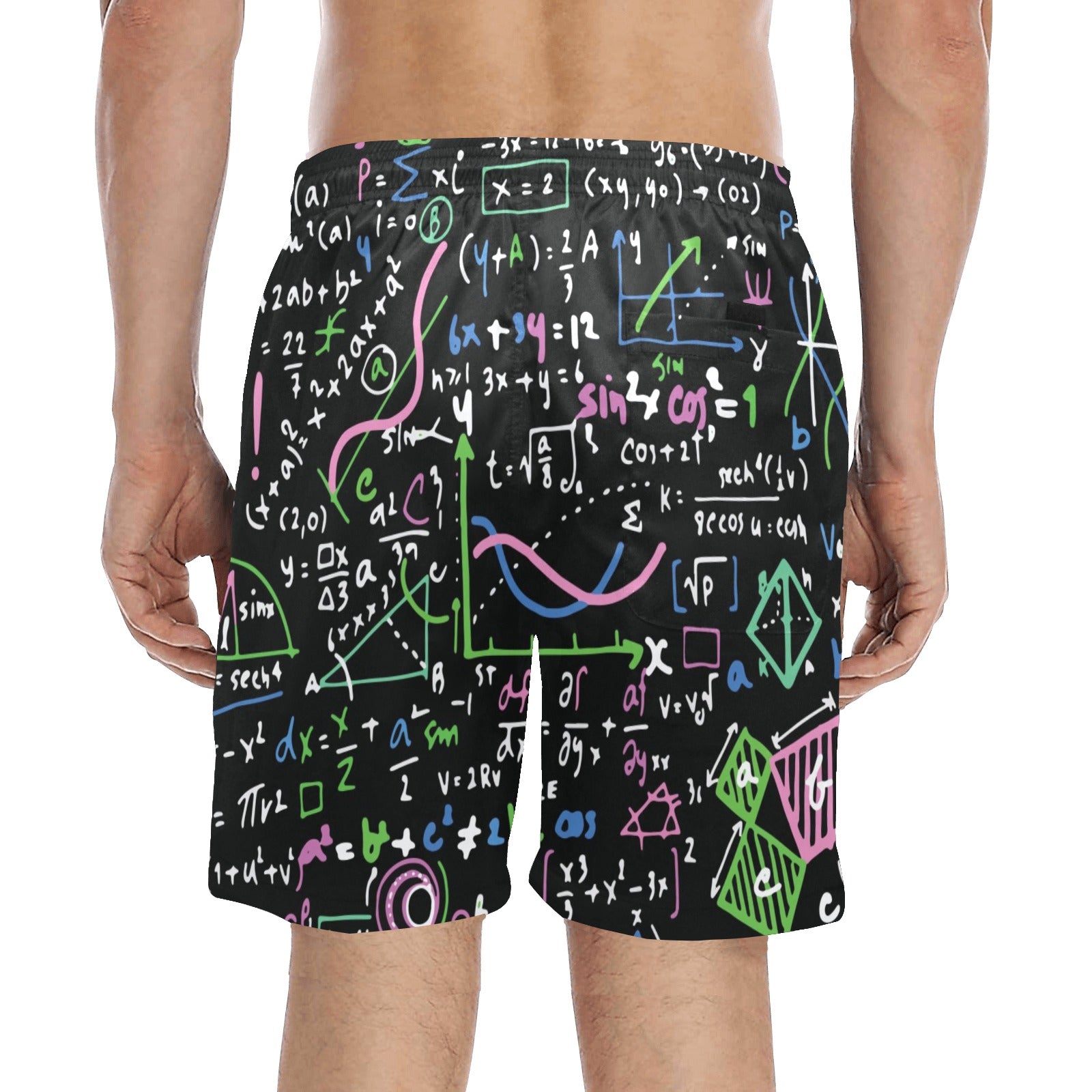 Equations In Green And Pink - Men's Mid-Length Beach Shorts Men's Mid-Length Beach Shorts Maths Science