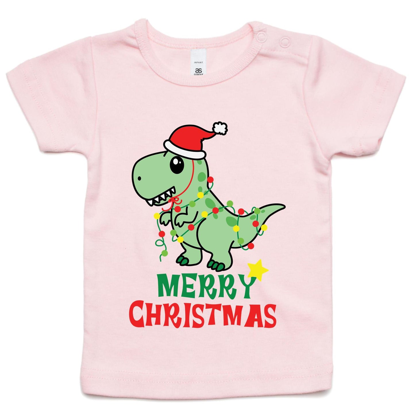Christmas Dinosaur - Baby T-shirt Pink Christmas Baby T-shirt Merry Christmas