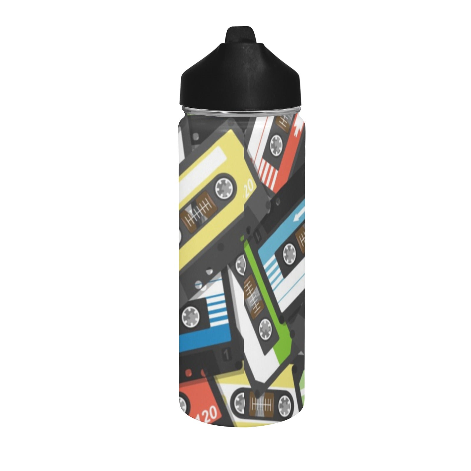 Cassette Tapes Insulated Water Bottle with Straw Lid (18 oz) Insulated Water Bottle with Straw Lid