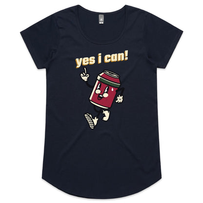 Yes I Can! - Womens Scoop Neck T-Shirt Navy Womens Scoop Neck T-shirt Motivation Retro