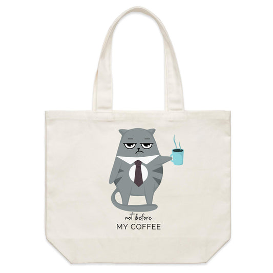 Not Before My Coffee, Cranky Cat - Shoulder Canvas Tote Bag Default Title Shoulder Tote Bag animal Coffee