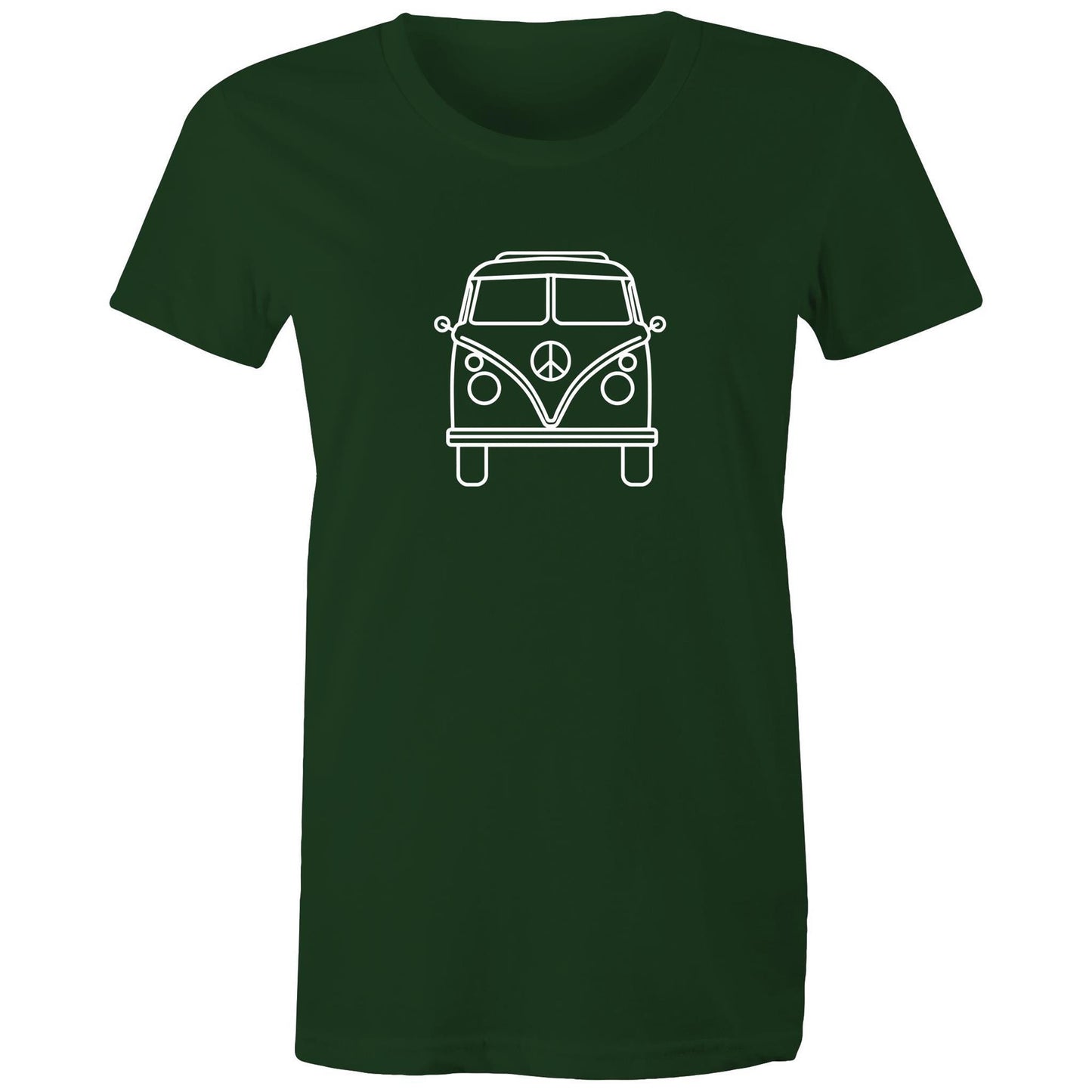 Beach Van - Women's T-shirt Forest Green Womens T-shirt Retro Summer Surf Womens