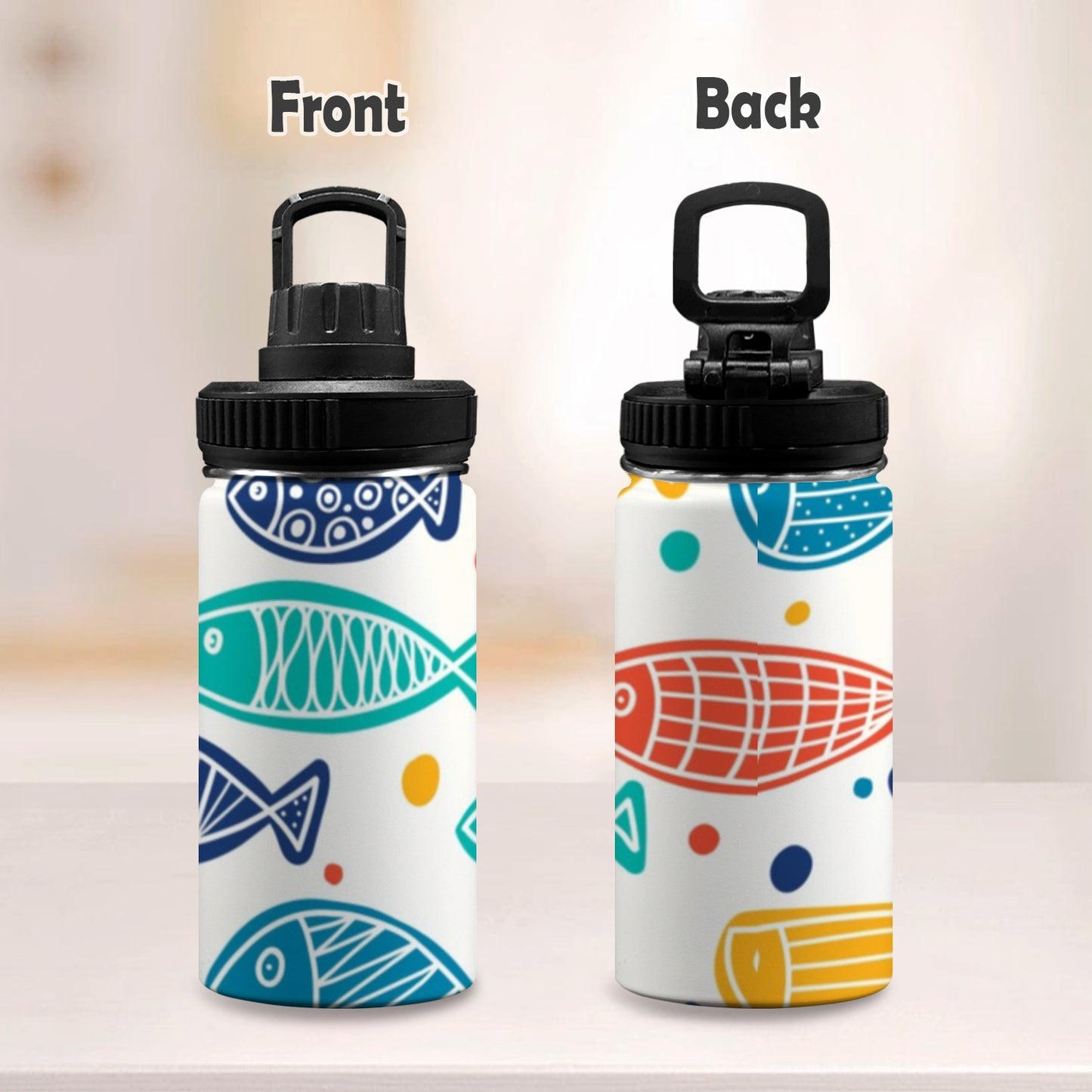 Fish - Kids Water Bottle with Chug Lid (12 oz) Kids Water Bottle with Chug Lid