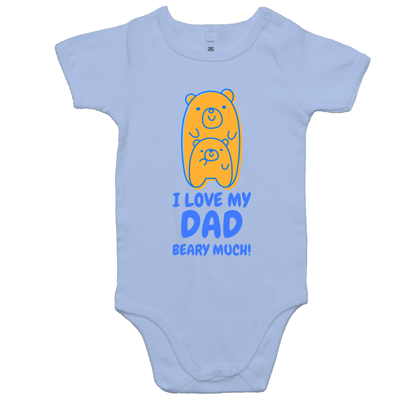 I Love My Dad Beary Much - Baby Bodysuit Powder Blue Baby Bodysuit animal Dad Funny kids