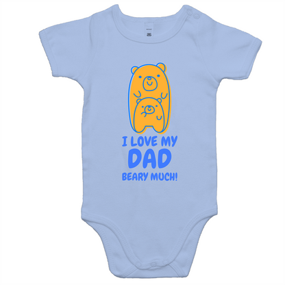 I Love My Dad Beary Much - Baby Bodysuit Powder Blue Baby Bodysuit animal Dad Funny kids