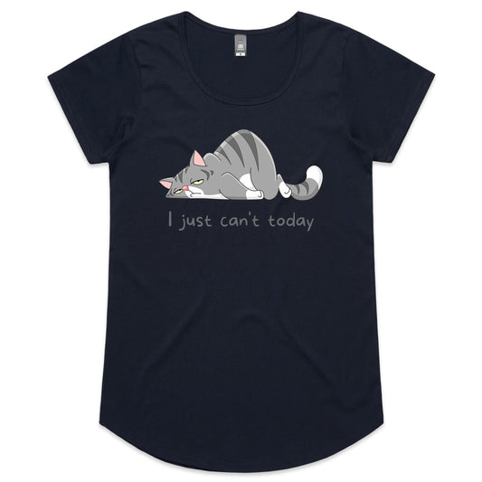 Cat, I Just Can't Today - Womens Scoop Neck T-Shirt Navy Womens Scoop Neck T-shirt animal