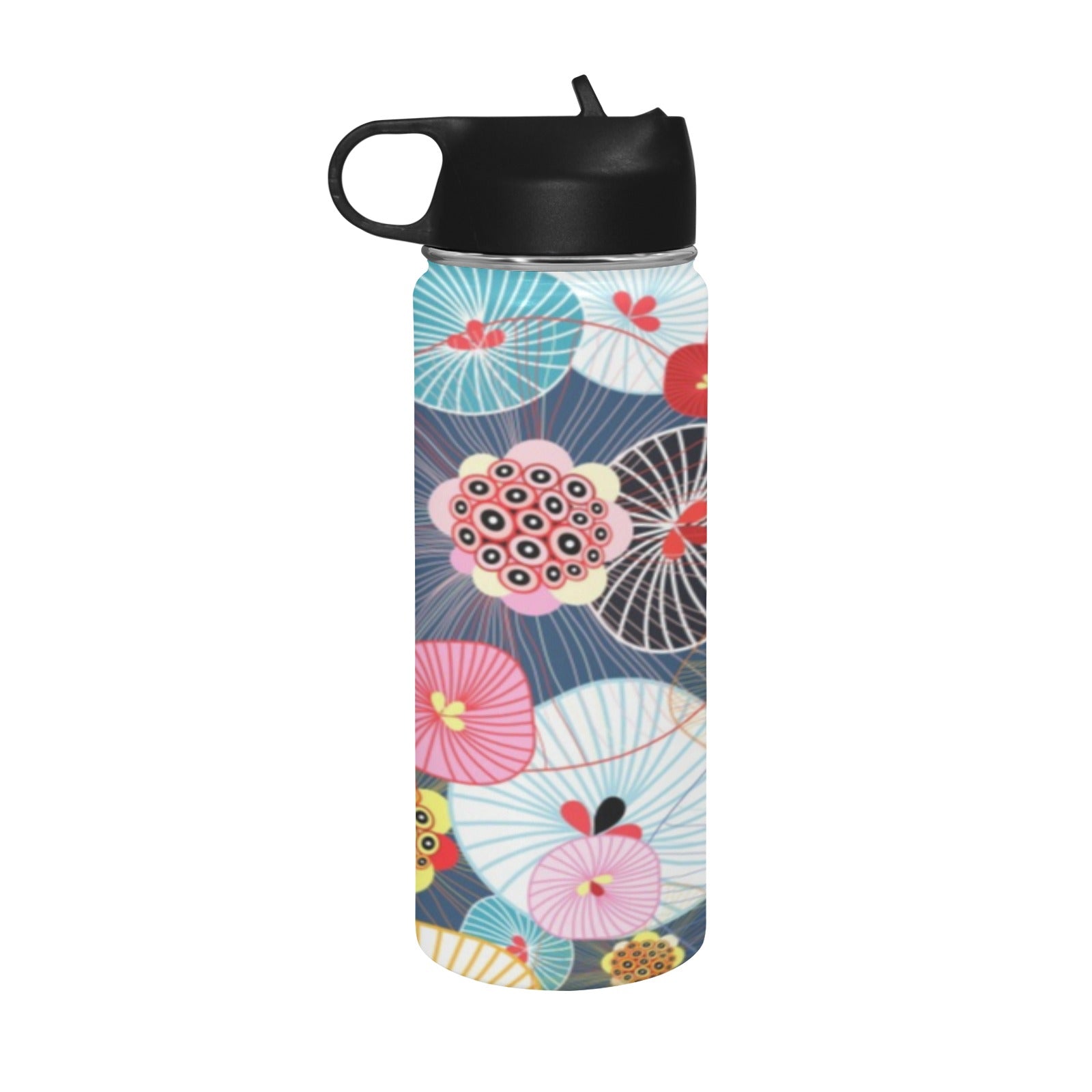 Abstract Floral - Insulated Water Bottle with Straw Lid (18 oz) Insulated Water Bottle with Straw Lid