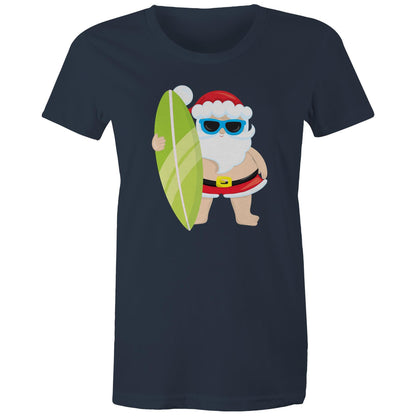 Surf Santa - Womens T-shirt Navy Christmas Womens T-shirt Merry Christmas