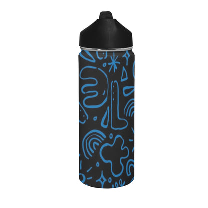 Blue Squiggle - Insulated Water Bottle with Straw Lid (18 oz) Insulated Water Bottle with Straw Lid