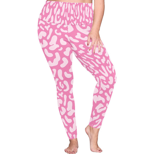 Pink Leopard - Women's Plus Size High Waist Leggings Women's Plus Size High Waist Leggings animal