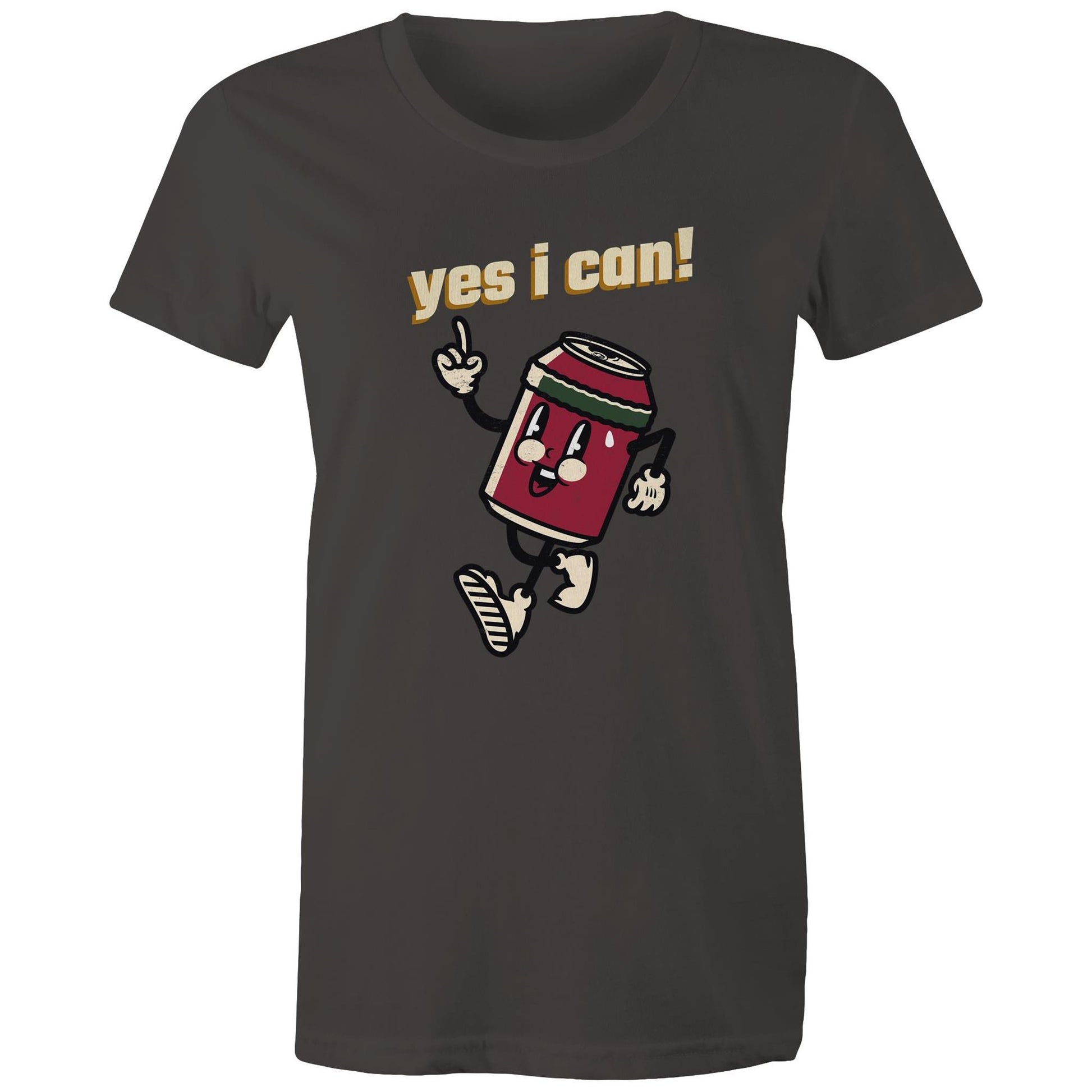 Yes I Can! - Womens T-shirt Charcoal Womens T-shirt Motivation Retro