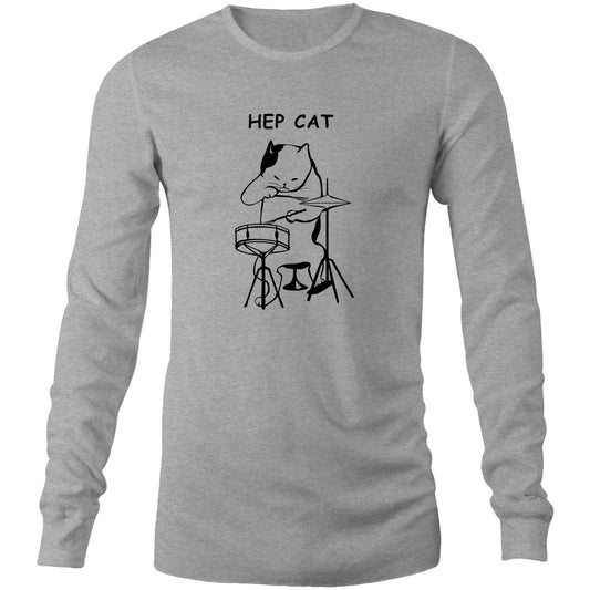 Hep Cat - Long Sleeve T-Shirt Grey Marle Unisex Long Sleeve T-shirt animal Mens Music Womens