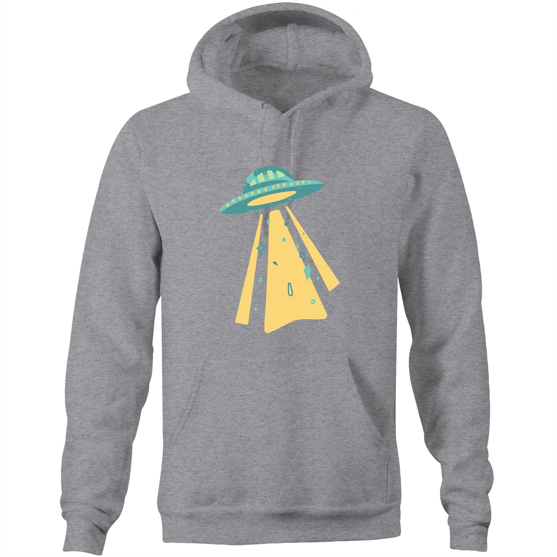 UFO - Pocket Hoodie Sweatshirt Grey Marle Hoodie Mens Retro Sci Fi Space Womens