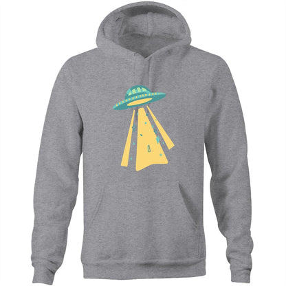 UFO - Pocket Hoodie Sweatshirt Grey Marle Hoodie Mens Retro Sci Fi Space Womens