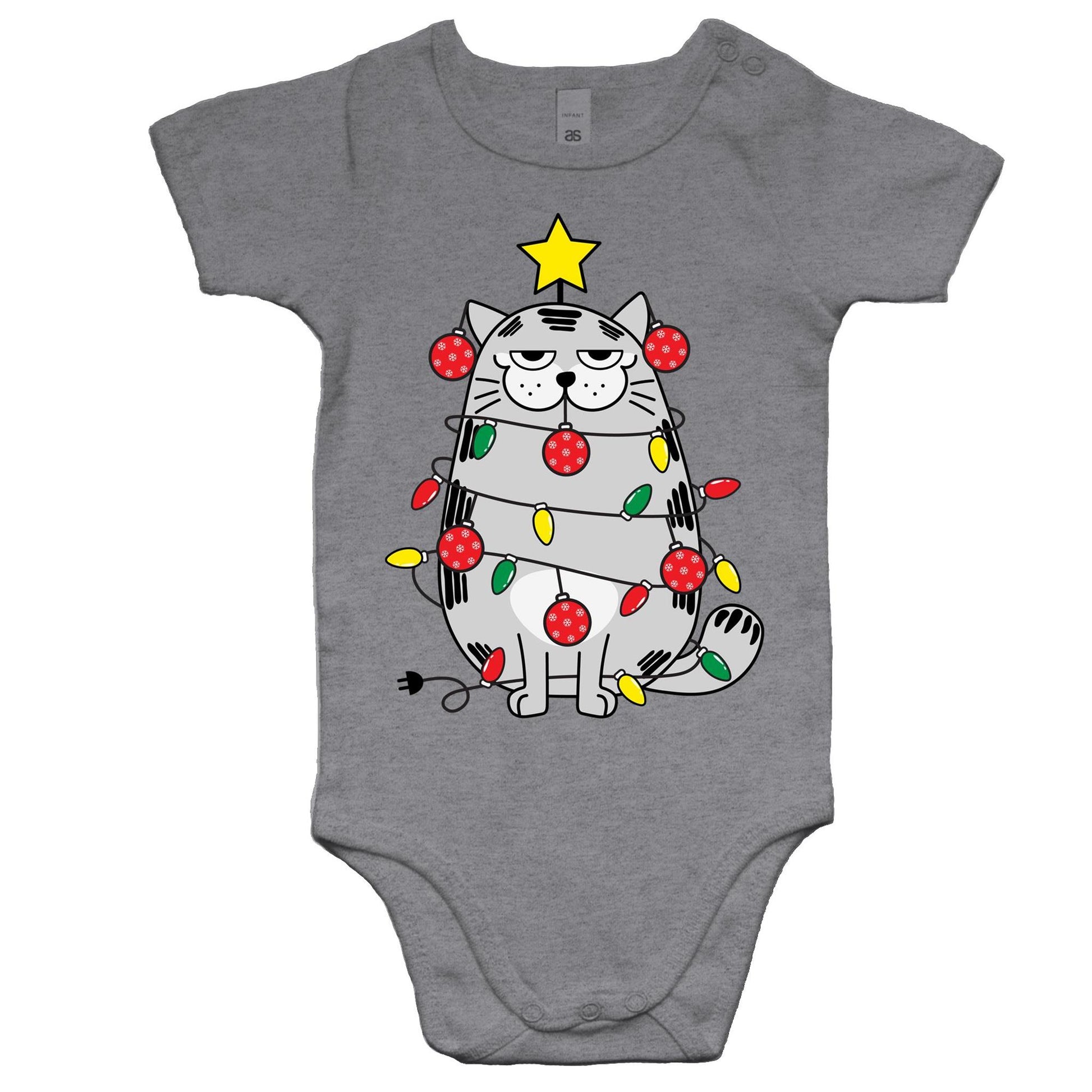 Christmas Cat - Baby Onesie Romper Grey Marle Christmas Baby Bodysuit Merry Christmas
