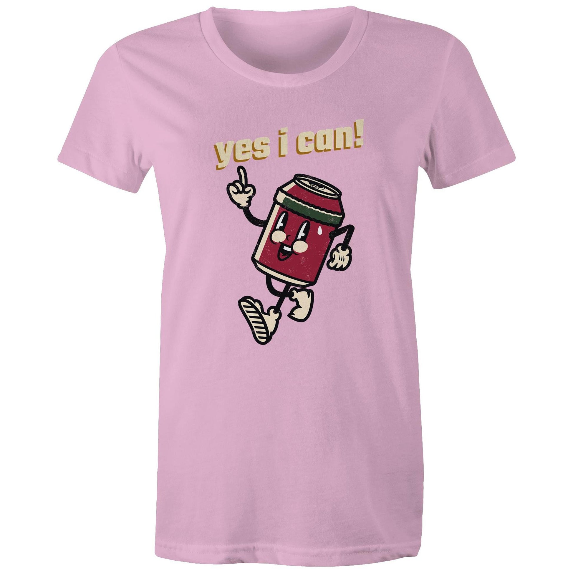 Yes I Can! - Womens T-shirt Pink Womens T-shirt Motivation Retro
