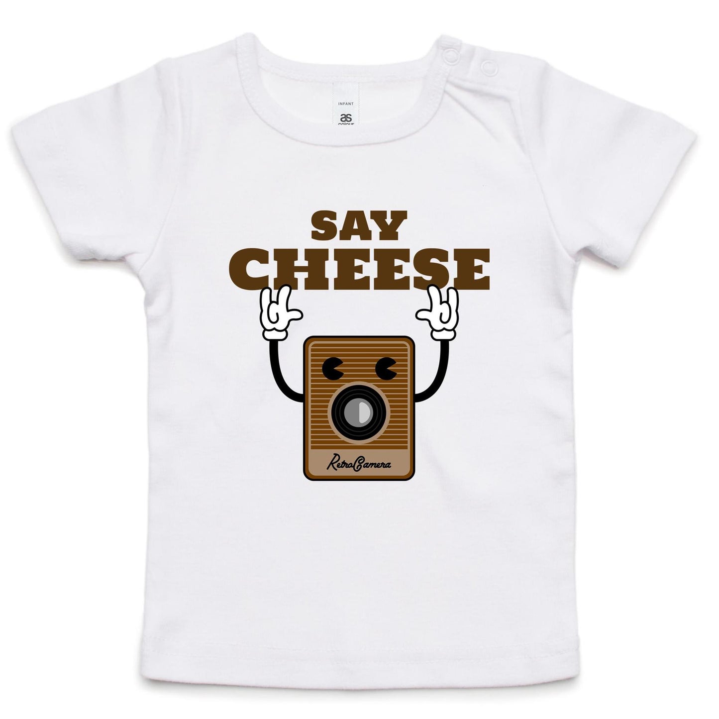 Say Cheese, Retro Camera - Baby T-shirt White Baby T-shirt Retro Tech